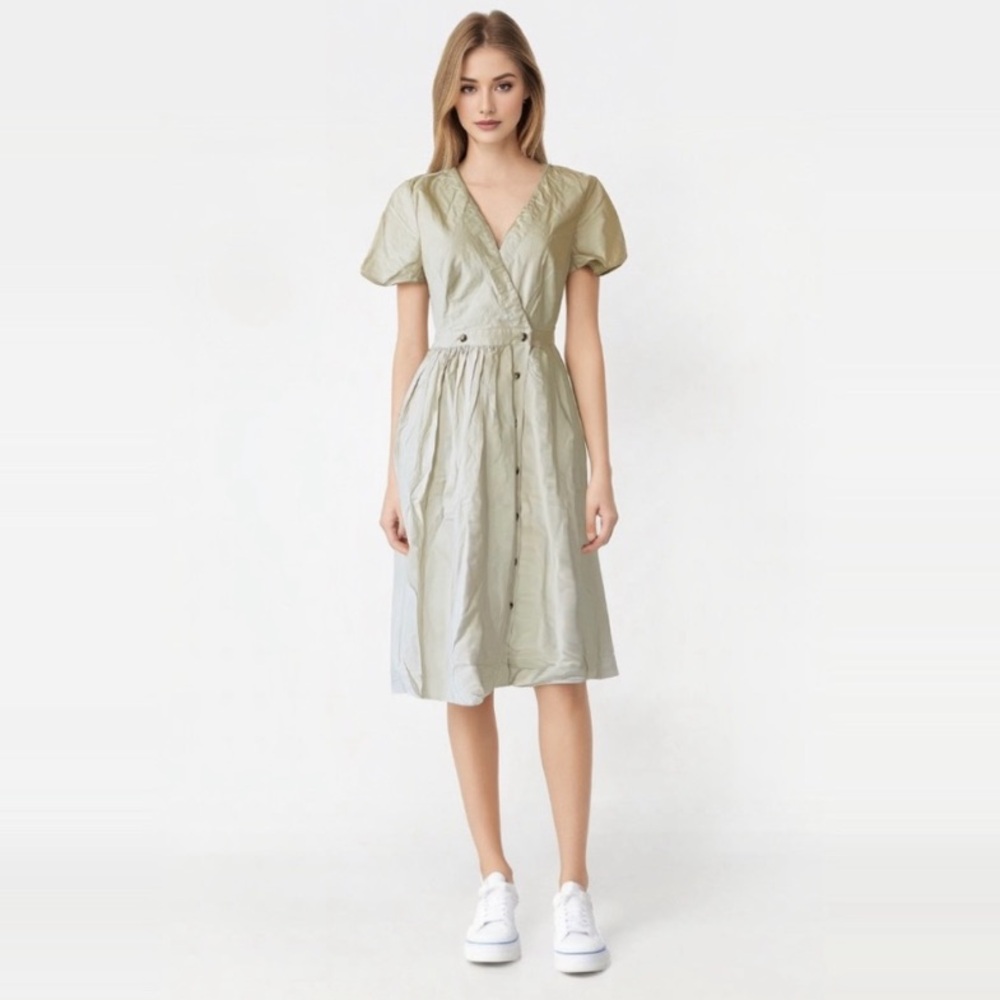 J Crew Khaki Tan Cotton Twill Button Wrap Dress